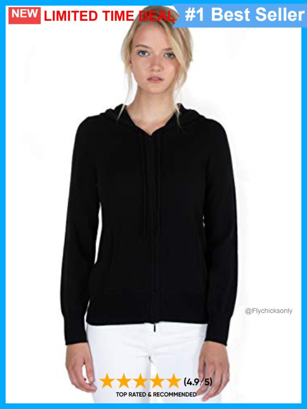 100% Cashmere Zip Up Hoodie Cardigan Women Hooded Sweater